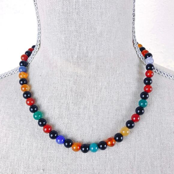 Signed DTR Jay King Sterling Silver Colorful Gemstone Chalcedony Beaded Necklace - Picture 2 of 16